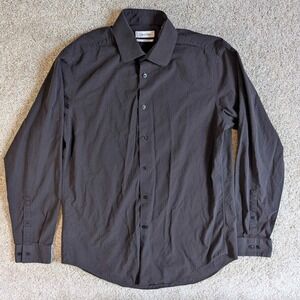 Calvin Klein Men Long Sleeve Slim Fit Dress Shirt Dark Gray Textured Size L